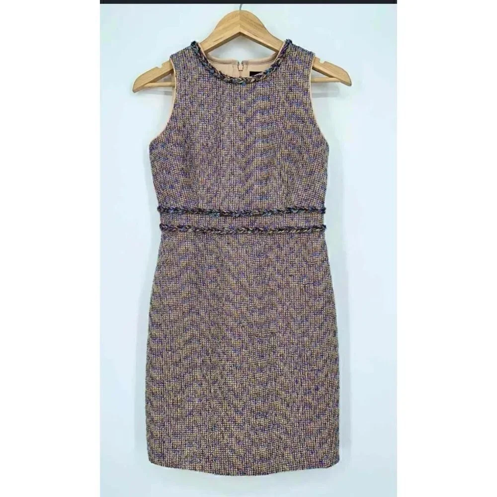 J. Crew Sheath Dress in Gold Blue Twinkle Tweed Size 0 / NWT